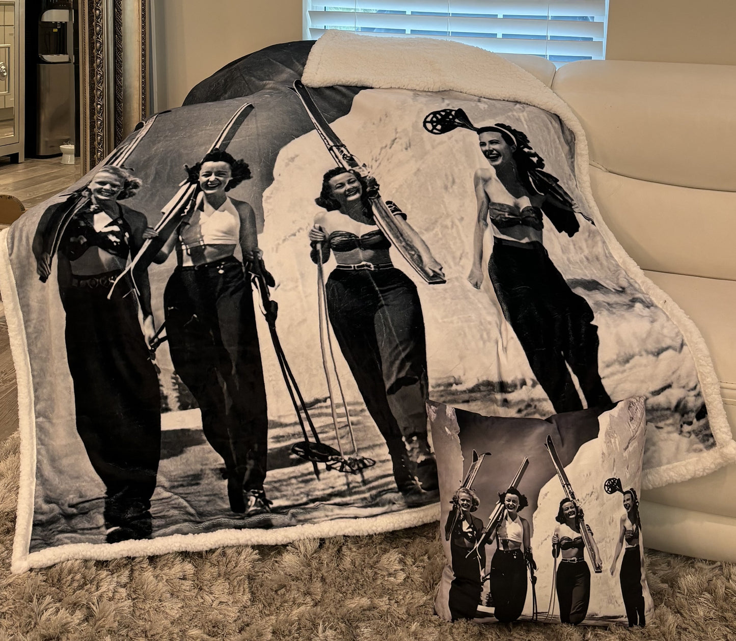 New! Girls Gone Skiing Vintage Ski Pillow Double Sided