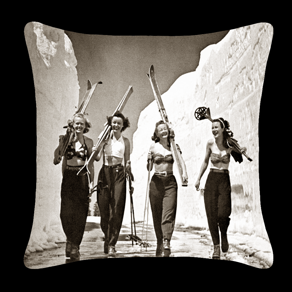 New! Girls Gone Skiing Vintage Ski Pillow Double Sided