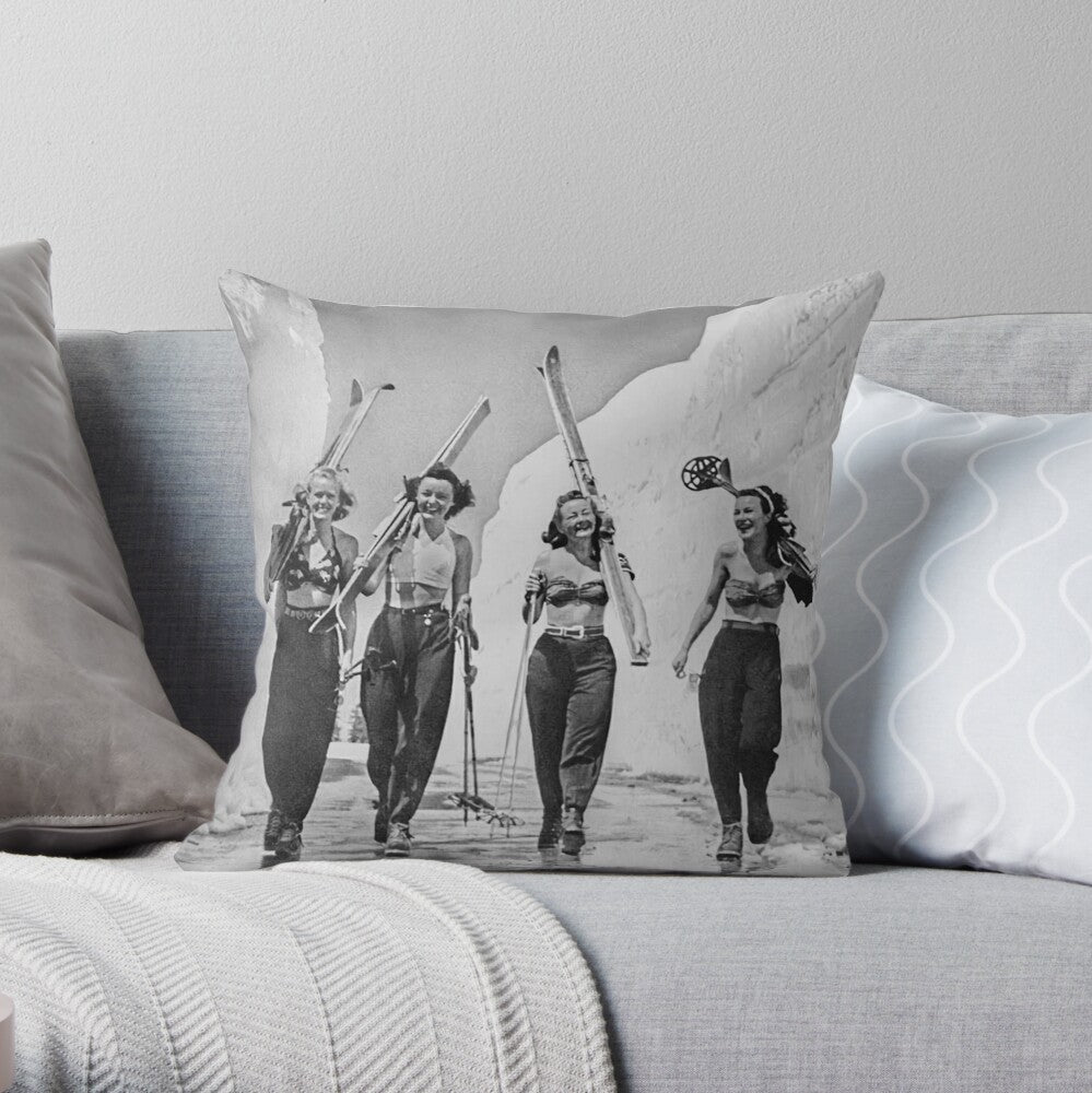 New! Girls Gone Skiing Vintage Ski Pillow Double Sided