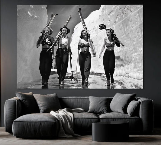 Girls Gone Skiing Oversize Vintage Ski Peel and Stick Wall Mural