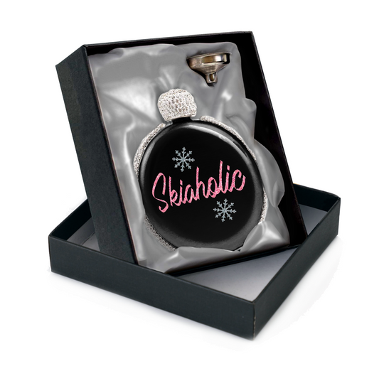 SKI-A-HOLIC Rhinestone Emblazoned 5 ounce Flask