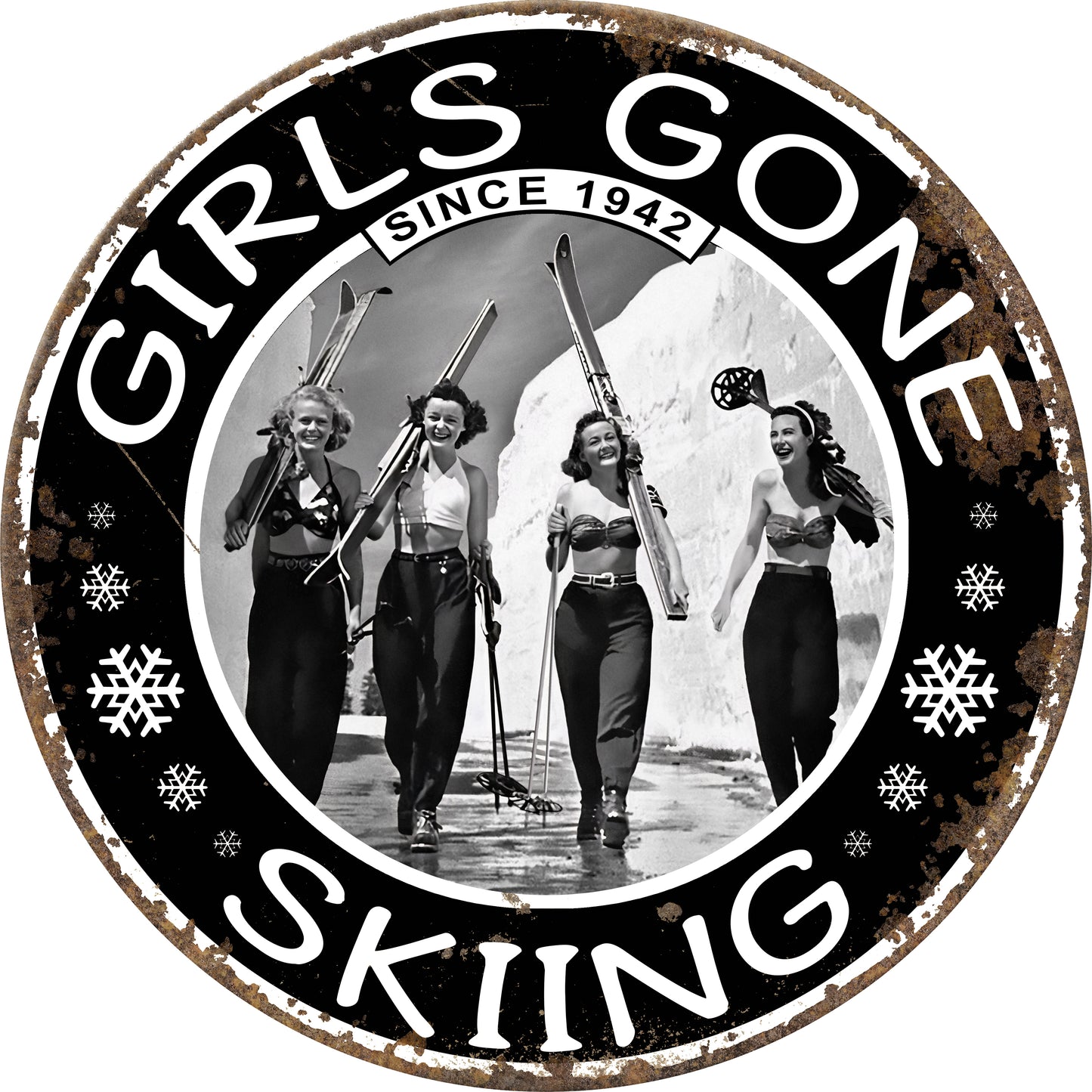 NEW Circular Girls Gone Skiing Sign 16"!