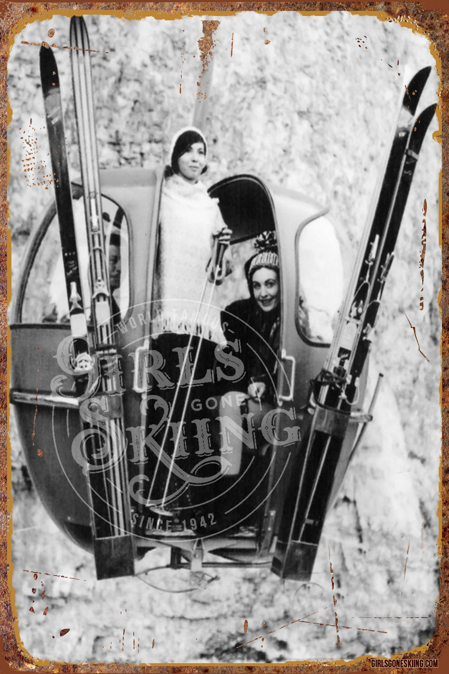Vintage French Ski Girls On Gondola