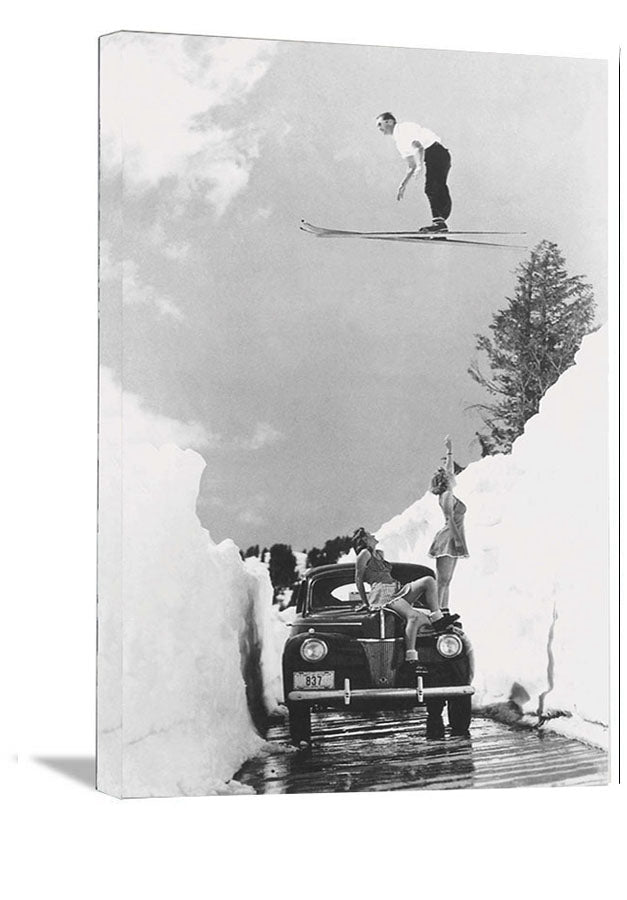 Dick Brown Jumping over 1940 Girls On Truck Vintage Ski Poster 11"x14"